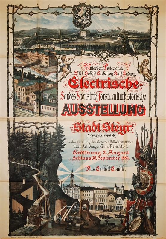 Poster Elektrische Landes- Industrie- Forst- und kulturhistorische Ausstellung der Stadt Steyr