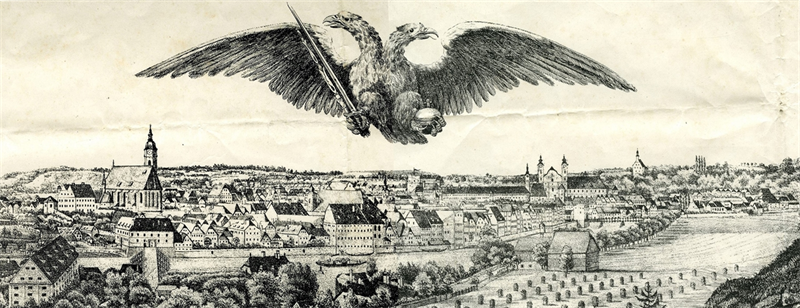 Stadtansicht auf einem Müller-Lehrbrief von 1850